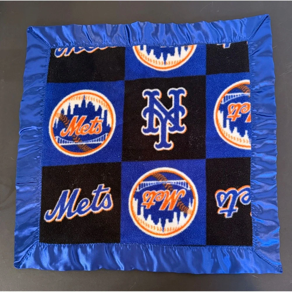 New York Mets Baby Security Blanket Jack Personalized Baseball Lovey Satin Trim